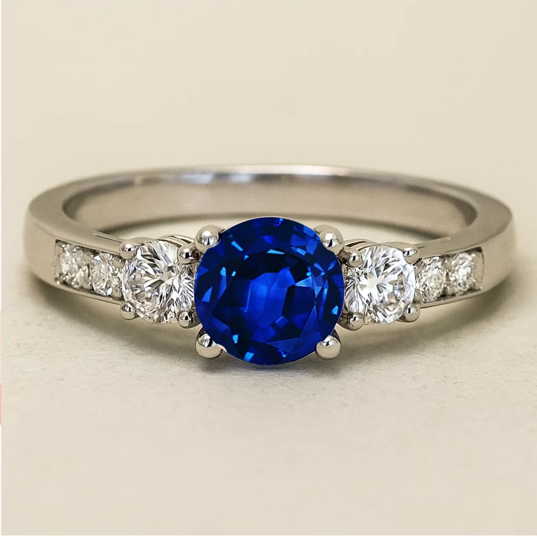Natural Blue Sapphire Gemstone & Lab Grown Diamonds Silver Ring (1 of 7)