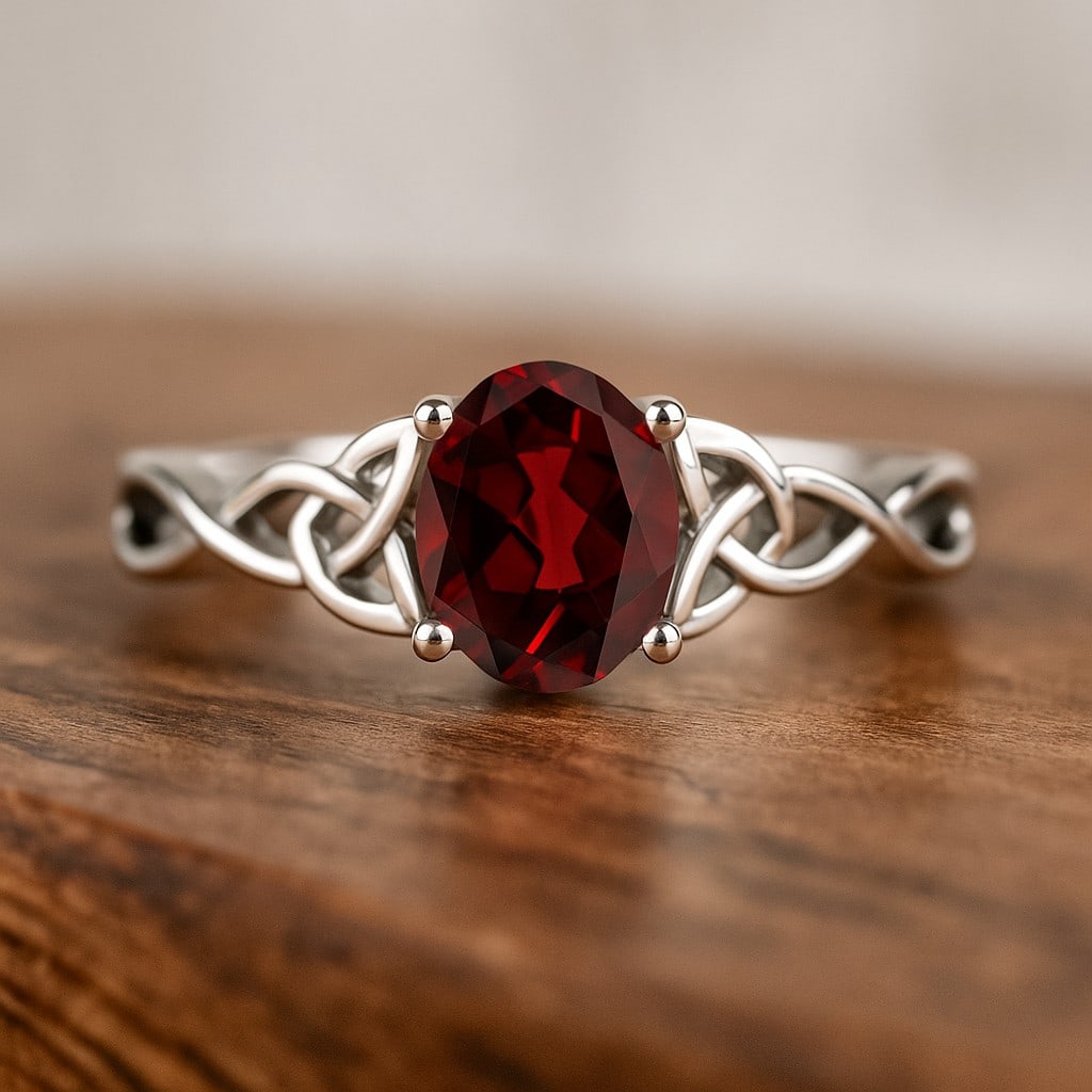 Natural Garnet Gemstone 92.5 Sterling Silver Ring (1 of 7)