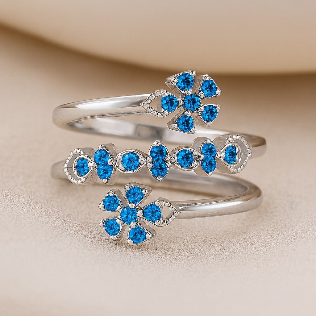 Natural Swiss Blue Topaz Gemstone 92.5 Sterling Silver Ring (1 of 7)