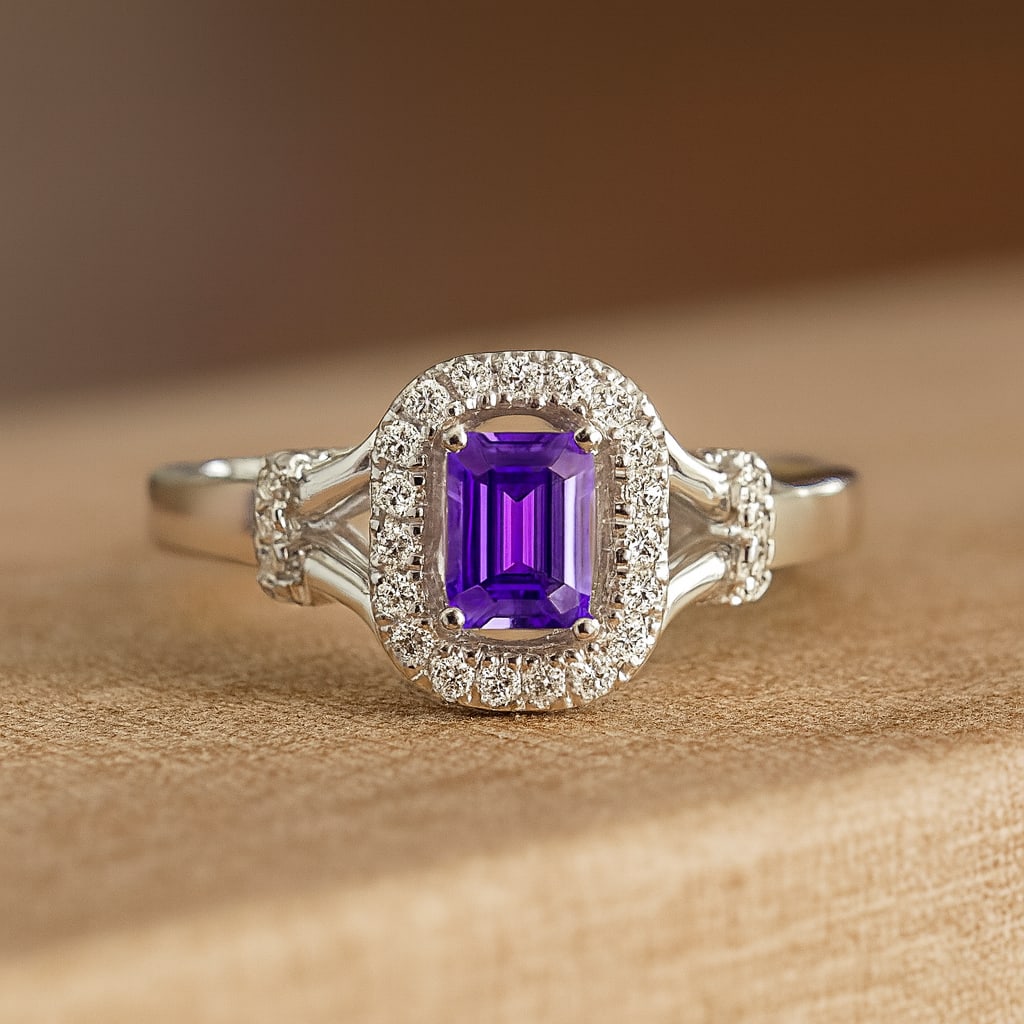 Natural Tanzanite Gemstone & Lab Grown Diamonds Silver Ring (1 of 7)