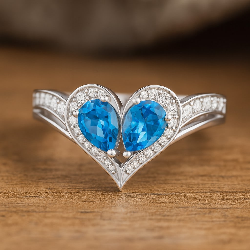 Natural Swiss Blue Topaz Gemstone 92.5 Sterling Silver Ring (1 of 7)