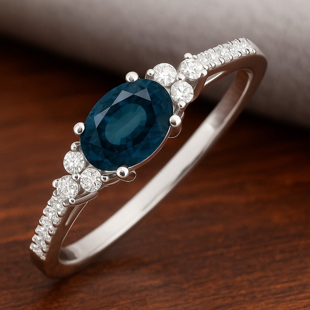 Natural London Blue Topaz Gemstone & Lab Grown Diamonds Silver Ring: Natural London Blue Topaz Gemstone & Lab Grown Diamonds Silver Ring Jewelry Type : Ring Gemstone : Natural London Blue Topaz Gemstone Shape : Oval Gemstone Size : 7x5 MM Gemstone Quantity : 1 Piece