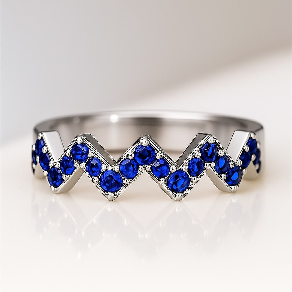 Natural Blue Sapphire Gemstone & Lab Grown Diamonds Silver Ring: Natural Blue Sapphire Gemstone & Lab Grown Diamonds Silver Ring Jewelry Type : Ring Gemstone : Natural Blue Sapphire Gemstone Shape : Round Gemstone Size : 1.1 MM Gemstone Quantity : 31 Pieces<