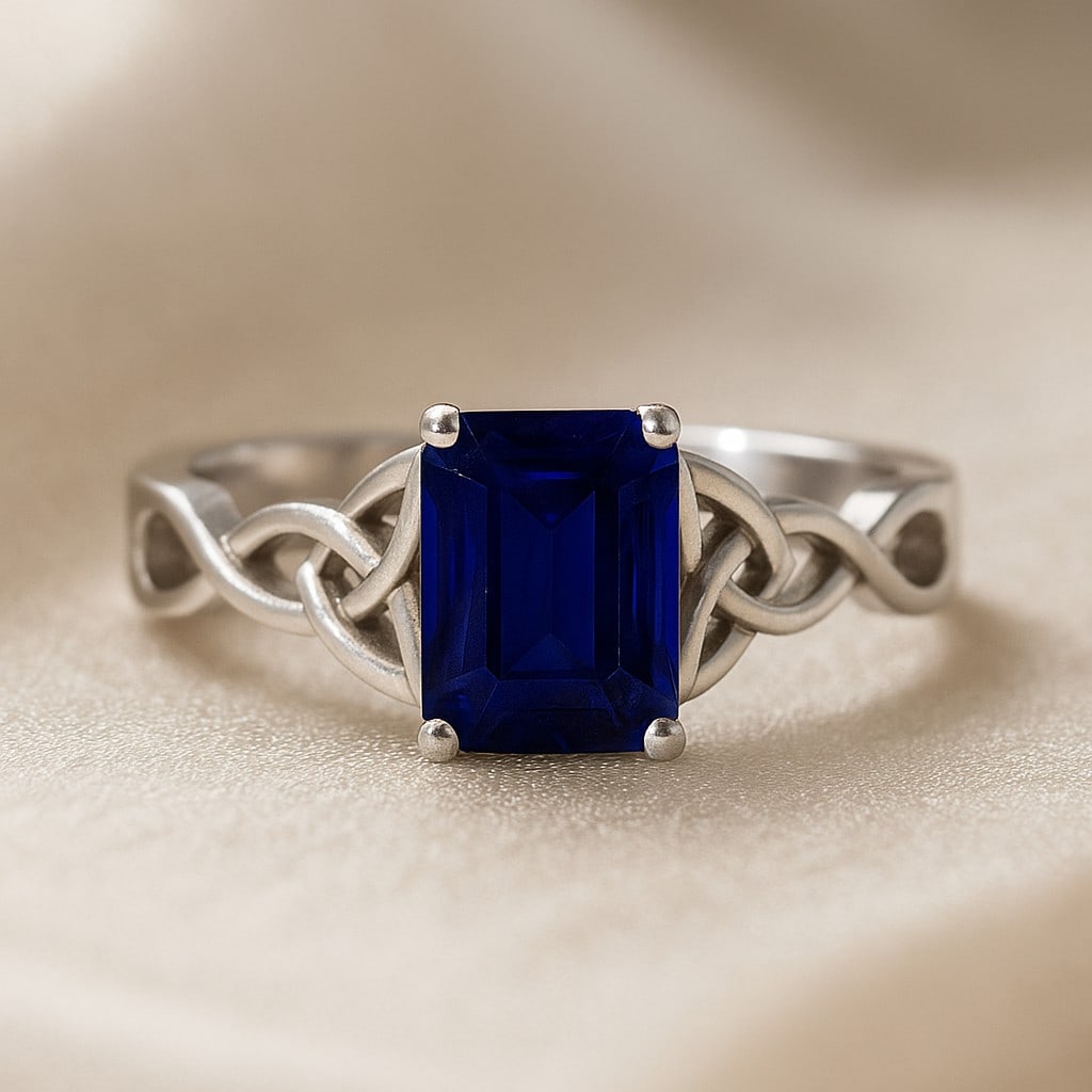 Natural Blue Sapphire Gemstone 92.5 Sterling Silver Ring (1 of 6)
