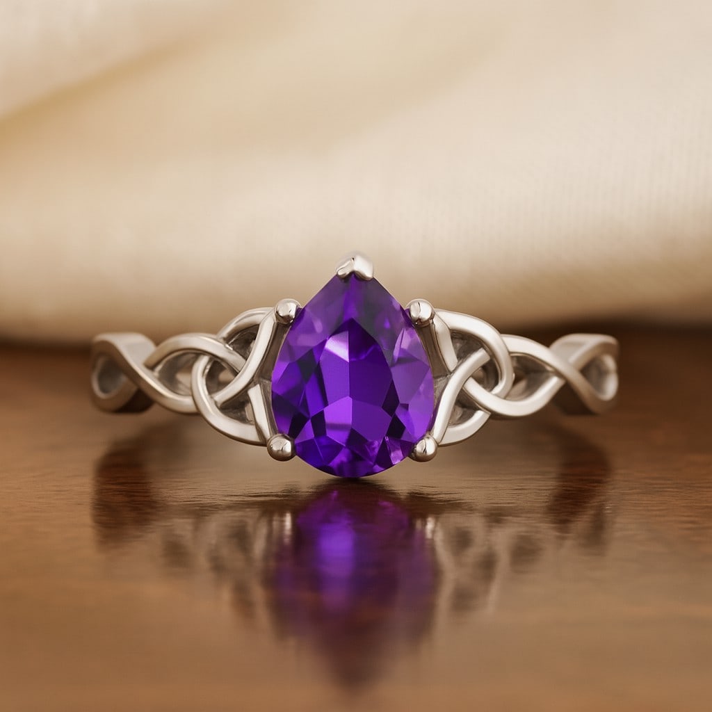 Natural Amethyst Gemstone 92.5 Sterling Silver Ring: Natural Amethyst Gemstone 92.5 Sterling Silver Ring Jewelry Type : Ring Gemstone : Natural Amethyst Gemstone Shape : Pear Gemstone Size : 8x6 MM Gemstone Quantity : 1 Piece Metal : Silver