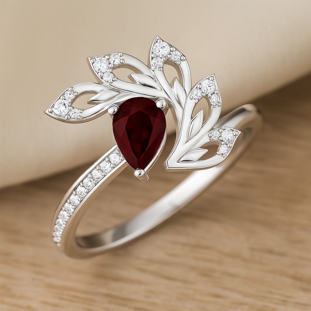 Natural Ruby Gemstone & Lab Grown Diamonds Silver Ring (1 of 7)