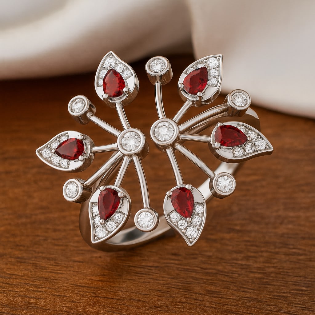 Natural Ruby Gemstone & Lab Grown Diamonds Silver Ring (1 of 7)