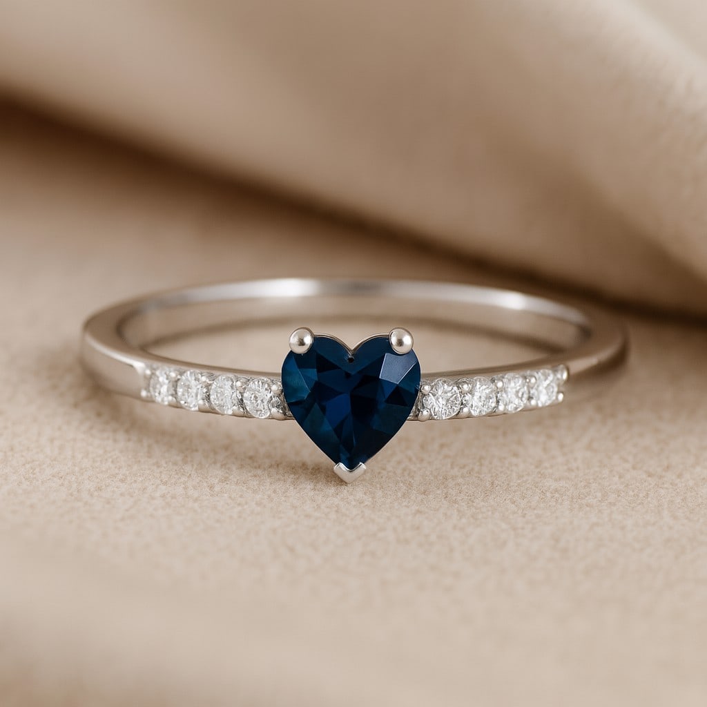 Natural London Blue Topaz Gemstone & Lab Grown Diamonds Silver Ring: Natural London Blue Topaz Gemstone & Lab Grown Diamonds Silver Ring Jewelry Type : Ring Gemstone : Natural London Blue Topaz Gemstone Shape : Heart Gemstone Size : 5 MM Gemstone Quantity : 1 Piece<