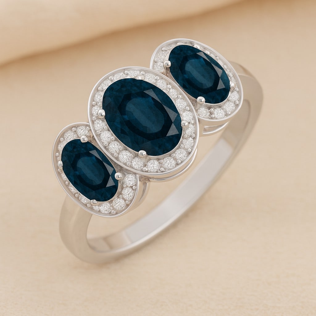 Natural London Blue Topaz Gemstone & Lab Grown Diamonds Silver Ring (1 of 7)