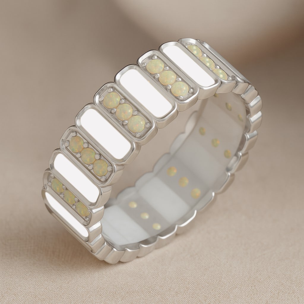 Natural Opal Gemstone 92.5 Sterling Silver Ring: Natural Opal Gemstone 92.5 Sterling Silver Ring Jewelry Type : Ring Gemstone : Natural Opal Gemstone Shape : Round Gemstone Size : 1.5 MM Gemstone Quantity : 36 Pieces Metal : Silver Metal Purity :