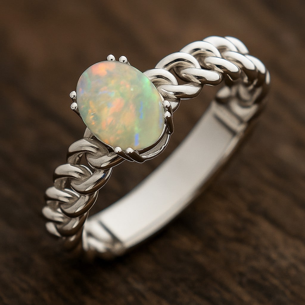 Natural Opal Gemstone 92.5 Sterling Silver Ring (1 of 7)