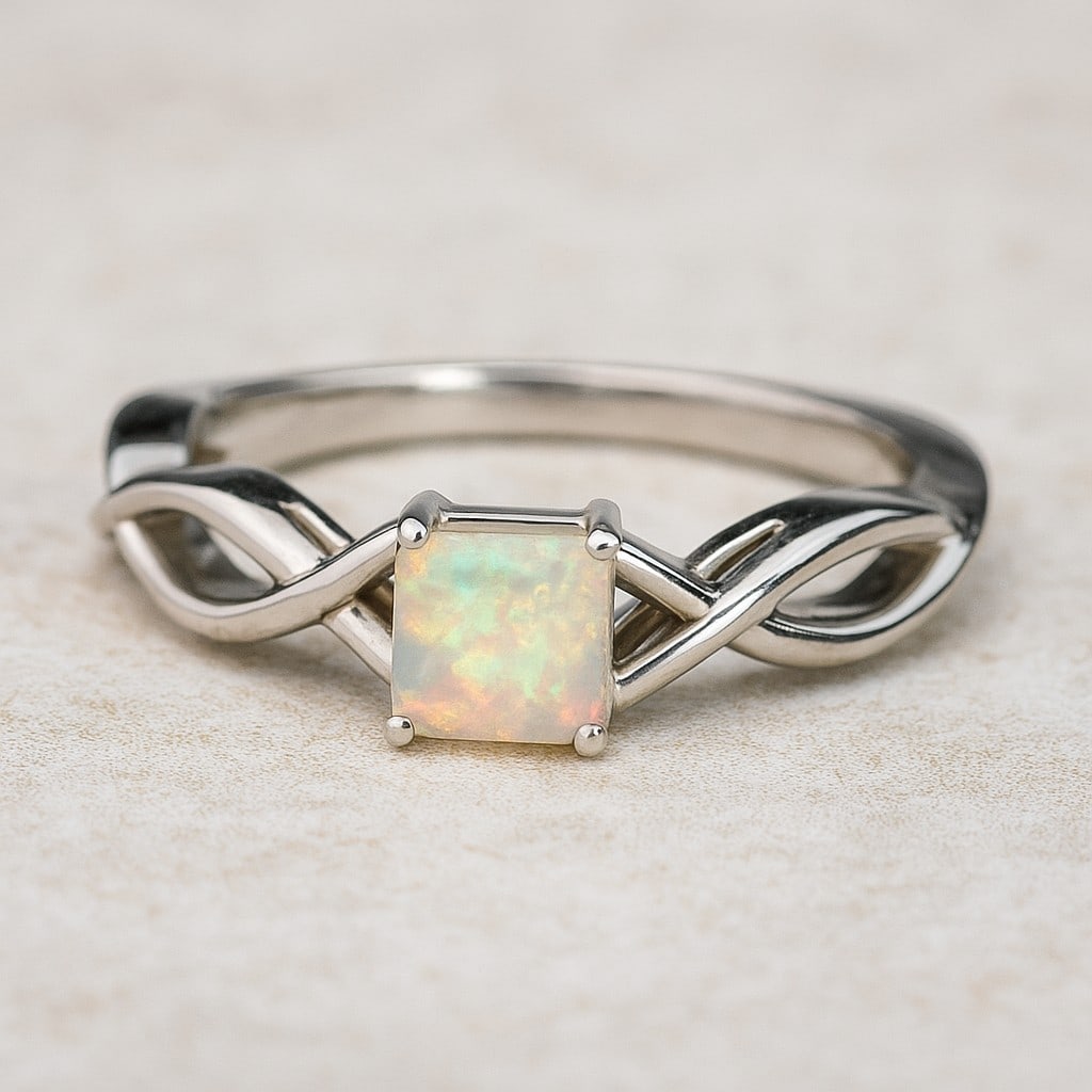 Natural Opal Gemstone 92.5 Sterling Silver Ring: Natural Opal Gemstone 92.5 Sterling Silver Ring Jewelry Type : Ring Gemstone : Natural Opal Gemstone Shape : Emerald Square Gemstone Size : 5 MM Gemstone Quantity : 1 Piece Metal : Silver