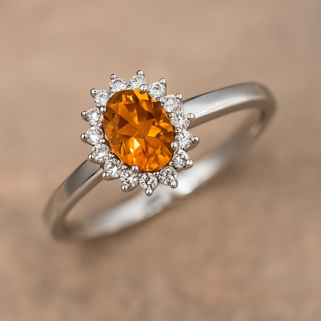 Natural Citrine Gemstone & Lab Grown Diamonds Silver Ring (1 of 7)
