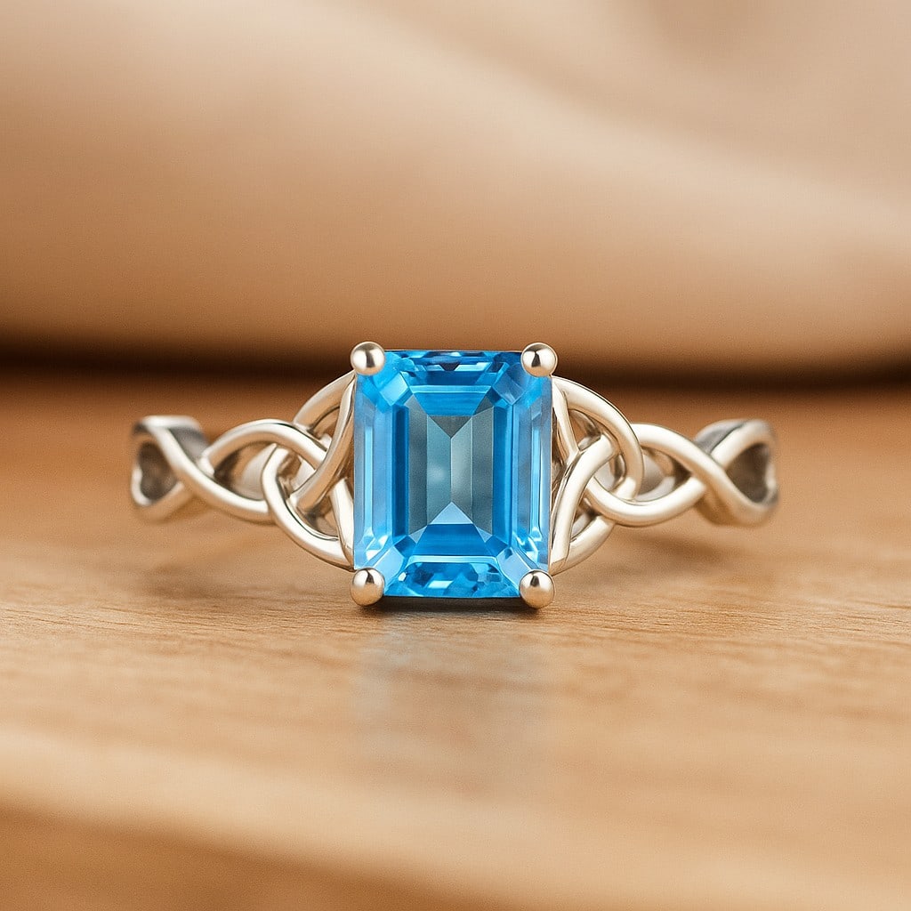 Natural Swiss Blue Topaz Gemstone 92.5 Sterling Silver Ring: Natural Swiss Blue Topaz Gemstone 92.5 Sterling Silver Ring Jewelry Type : Ring Gemstone : Natural Swiss Blue Topaz Gemstone Shape : Emerald Gemstone Size : 8x6 MM Gemstone Quantity : 1 Piece