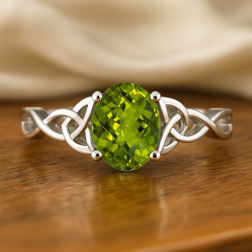Natural Peridot Gemstone 92.5 Sterling Silver Ring (1 of 7)