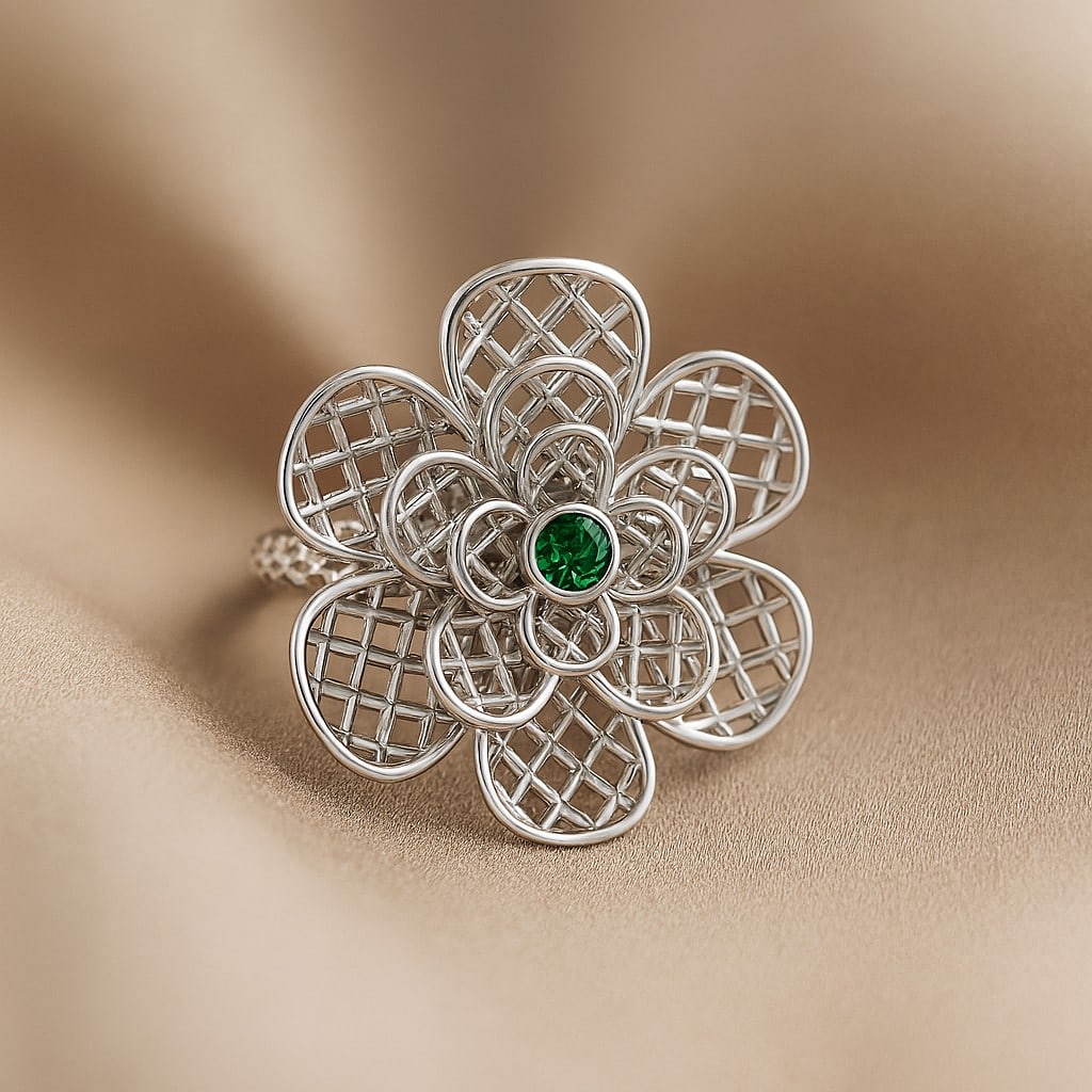 Lab Grown Emerald Gemstone 92.5 Sterling Silver Ring (1 of 7)