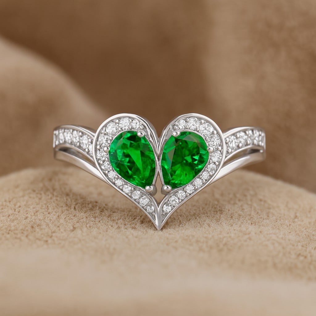 Lab Grown Emerald Gemstone 92.5 Sterling Silver Ring (1 of 7)
