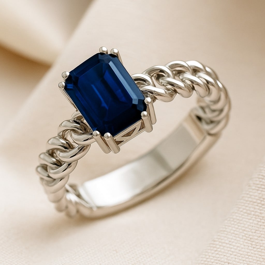 Natural Blue Sapphire Gemstone 92.5 Sterling Silver Ring: Natural Blue Sapphire Gemstone 92.5 Sterling Silver Ring Jewelry Type : Ring Gemstone : Natural Blue Sapphire Gemstone Shape : Emerald Gemstone Size : 8x6 MM Gemstone Quantity : 1 Piece Meta