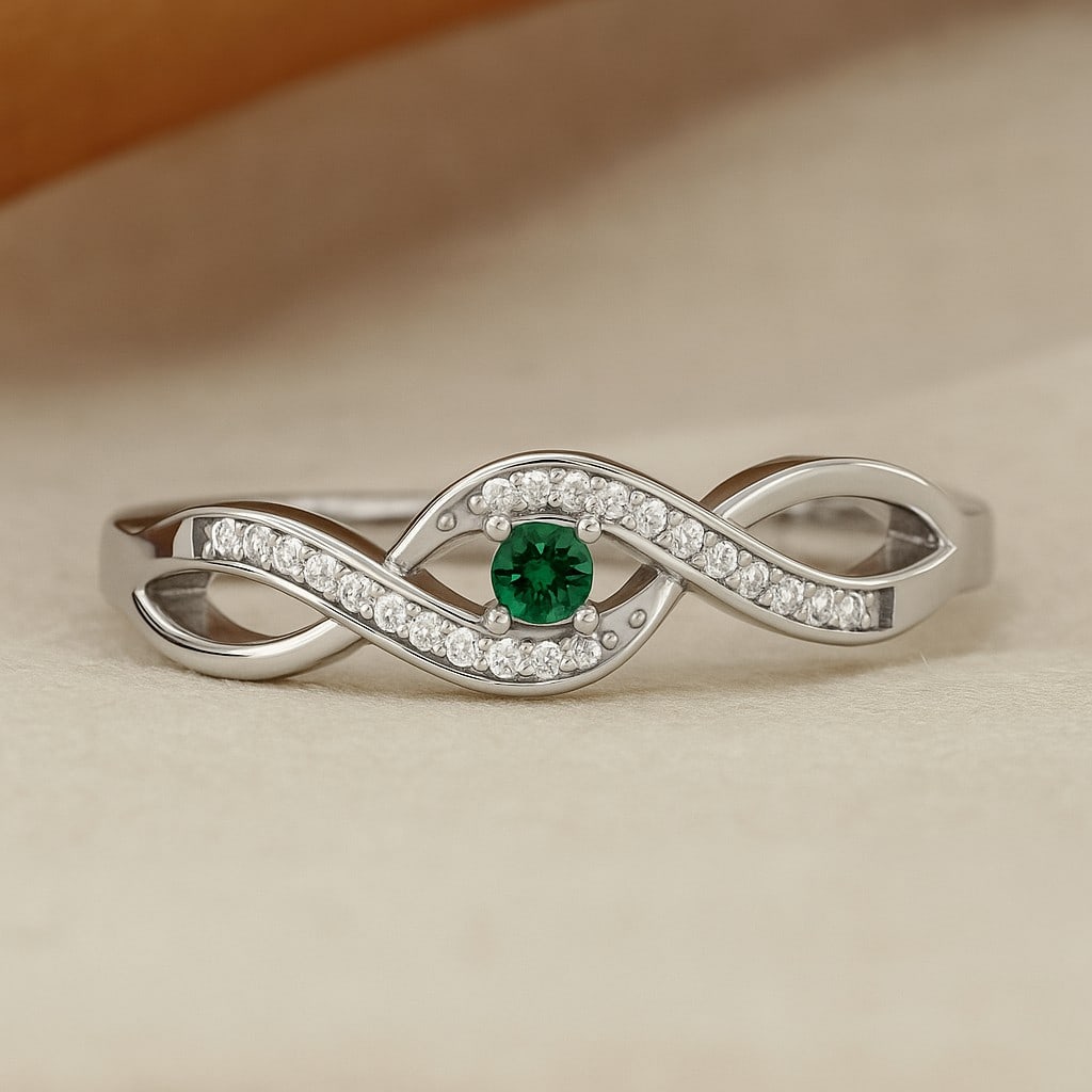 Lab Grown Emerald & Diamonds Silver Ring: Lab Grown Emerald & Diamonds Silver Ring Jewelry Type : Ring Gemstone : Lab Grown Emerald Gemstone Shape : Round Gemstone Size : 2.2 MM Gemstone Quantity : 1 Piece Diamond Type : Lab Grown Diamond