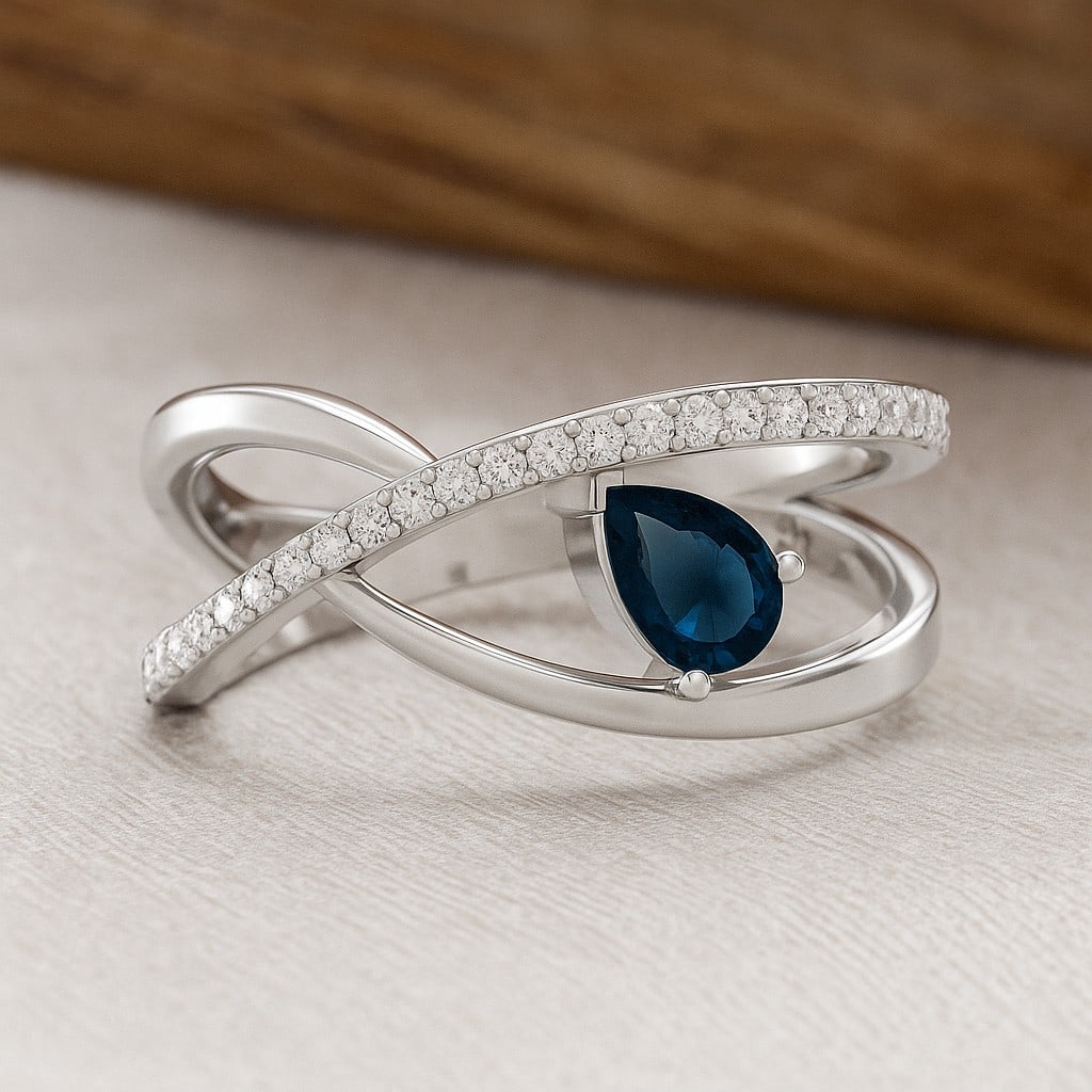 Natural London Blue Topaz Gemstone & Lab Grown Diamonds Silver Ring: Natural London Blue Topaz Gemstone & Lab Grown Diamonds Silver Ring Jewelry Type : Ring Gemstone : Natural London Blue Topaz Gemstone Shape : Pear Gemstone Size : 6x4 MM Gemstone Quantity : 1 Piece