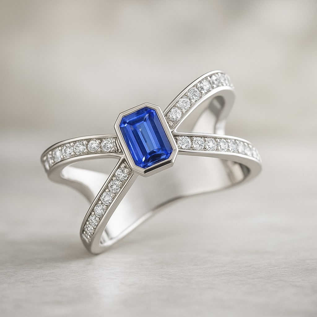 Natural Tanzanite Gemstone & Lab Grown Diamonds Silver Ring (1 of 7)