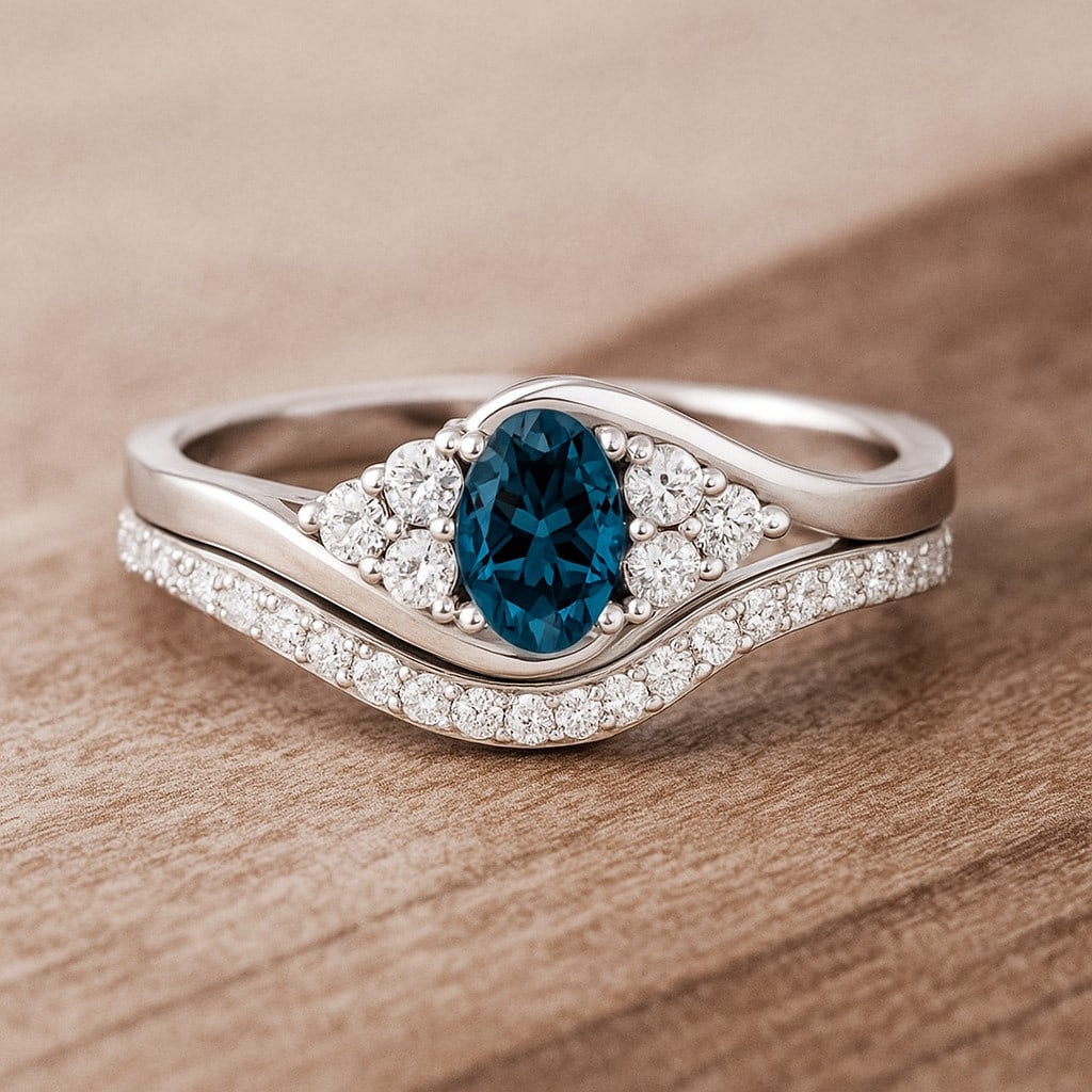 Natural London Blue Topaz Gemstone & Lab Grown Diamonds Silver Ring: Natural London Blue Topaz Gemstone & Lab Grown Diamonds Silver Ring Jewelry Type : Ring Gemstone : Natural London Blue Topaz Gemstone Shape : Oval Gemstone Size : 6x4 MM Gemstone Quantity : 1 Piece