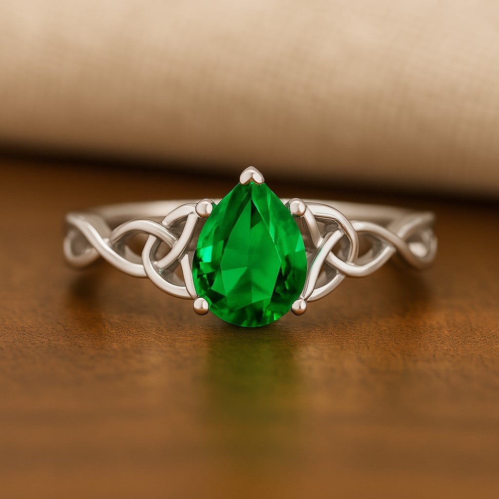 Lab Grown Emerald Gemstone 92.5 Sterling Silver Ring (1 of 7)