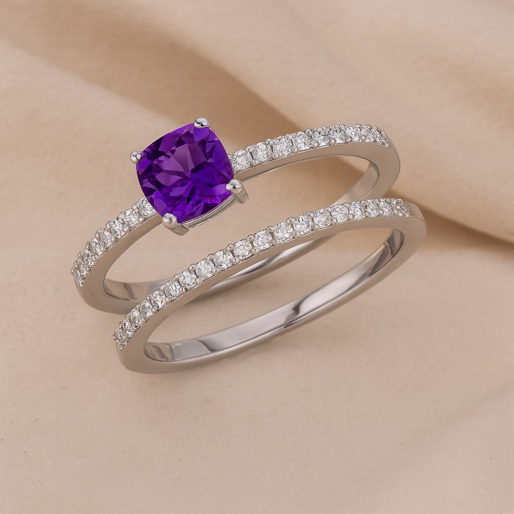 Natural Tanzanite Gemstone & Lab Grown Diamonds Silver Ring (1 of 7)