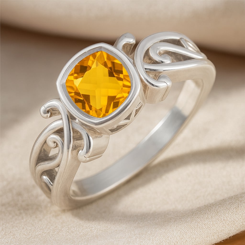 Natural Citrine Gemstone 92.5 Sterling Silver Ring (1 of 7)
