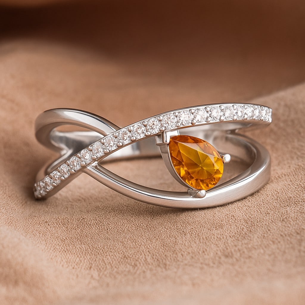 Natural Citrine Gemstone & Lab Grown Diamonds Silver Ring: Natural Citrine Gemstone & Lab Grown Diamonds Silver Ring Jewelry Type : Ring Gemstone : Natural Citrine Gemstone Shape : Pear Gemstone Size : 6x4 MM Gemstone Quantity : 1 Piece Diamond Type