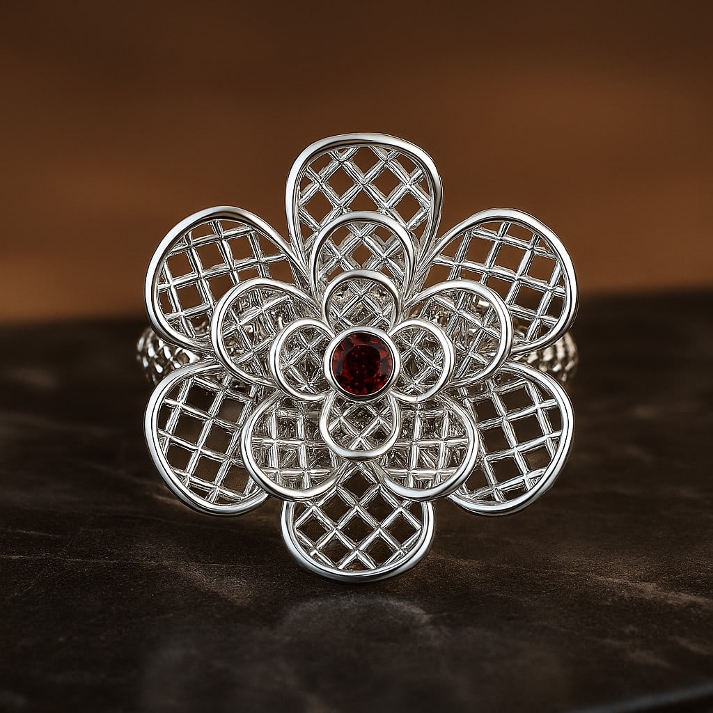 Natural Garnet Gemstone 92.5 Sterling Silver Ring (1 of 7)