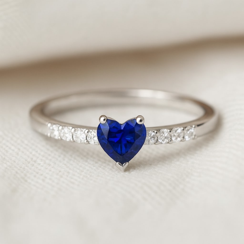 Natural Tanzanite Gemstone & Lab Grown Diamonds Silver Ring: Natural Tanzanite Gemstone & Lab Grown Diamonds Silver Ring Jewelry Type : Ring Gemstone : Natural Tanzanite Gemstone Shape : Heart Gemstone Size : 5 MM Gemstone Quantity : 1 Piece Diamond T