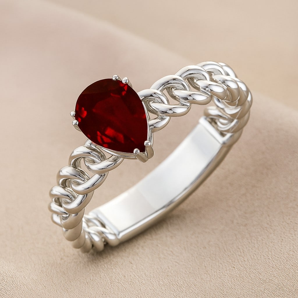 Natural Garnet Gemstone 92.5 Sterling Silver Ring (1 of 7)