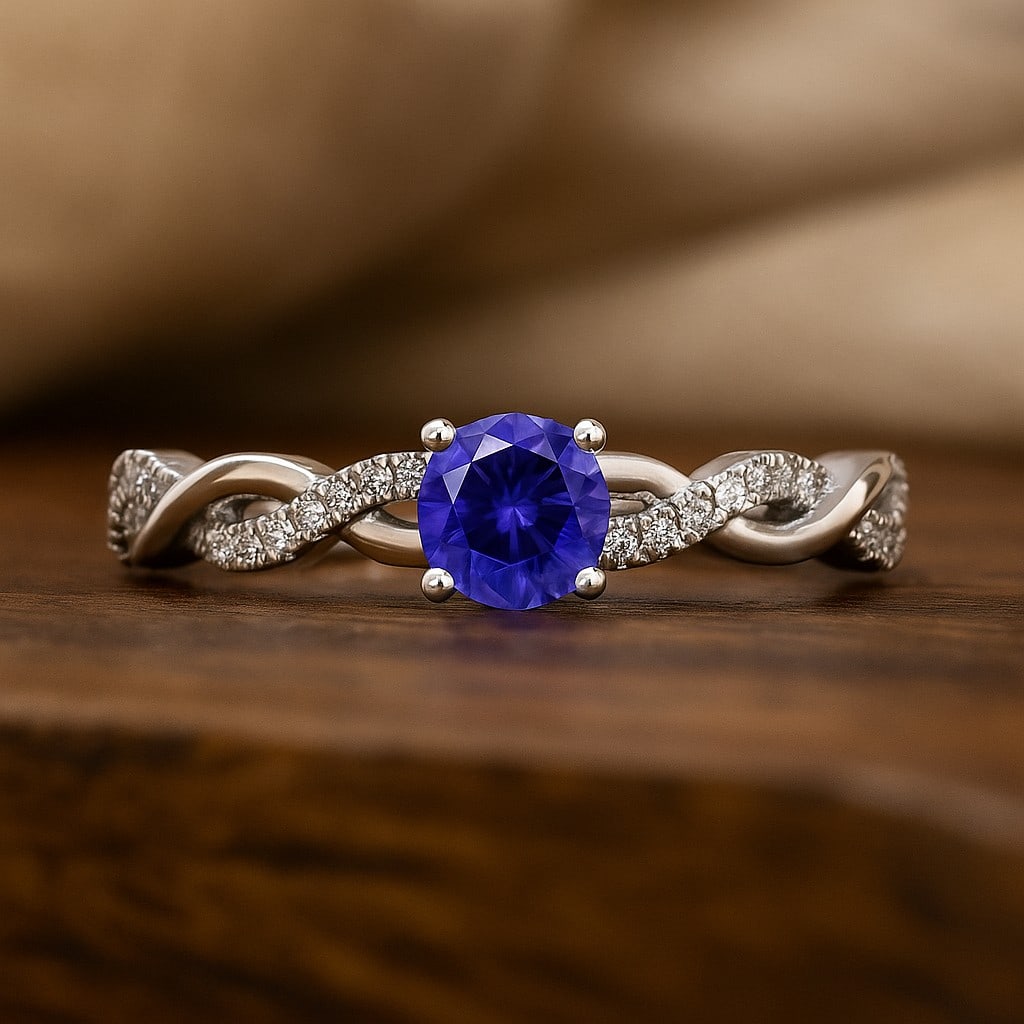 Natural Tanzanite Gemstone & Lab Grown Diamonds Silver Ring (1 of 7)