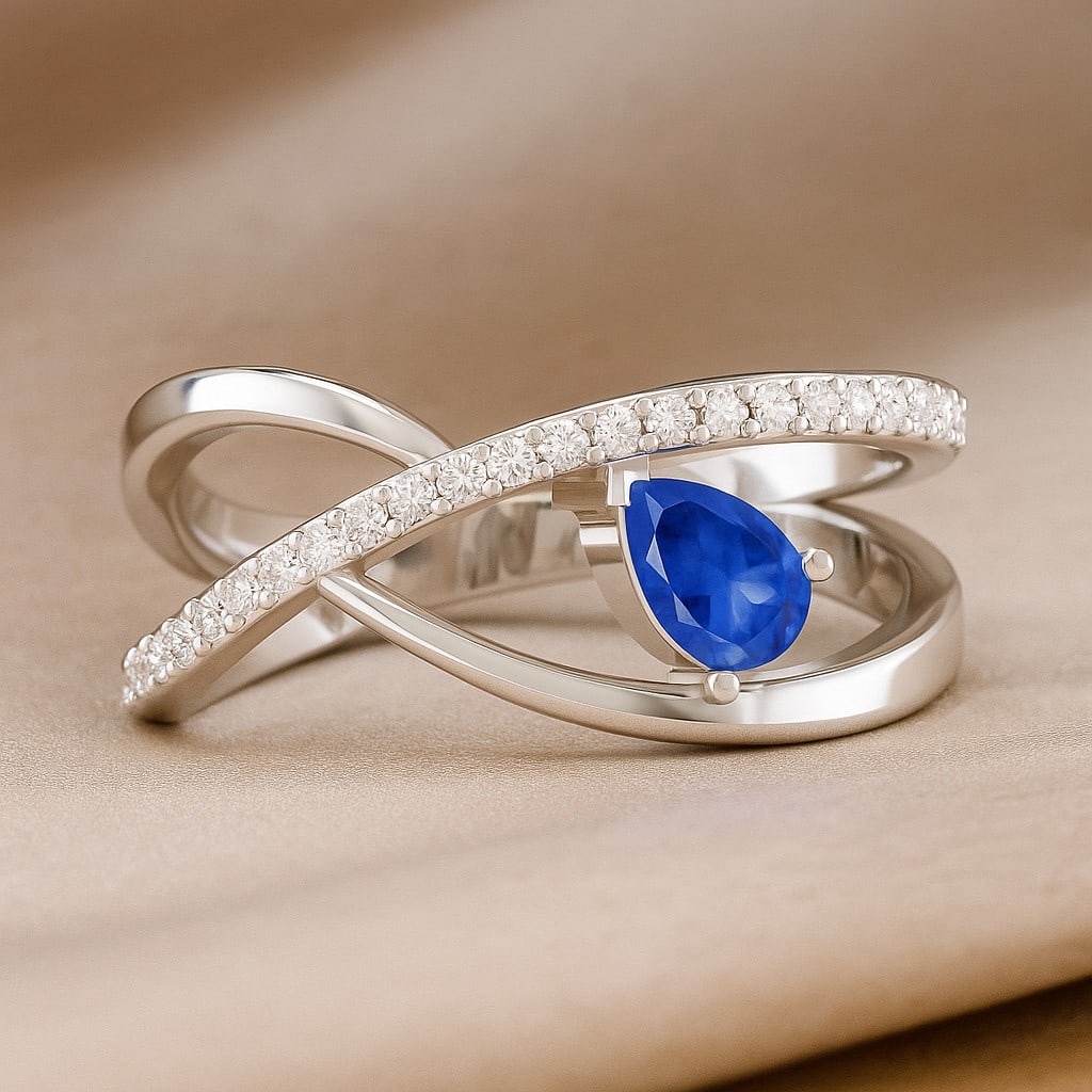 Natural Tanzanite Gemstone & Lab Grown Diamonds Silver Ring (1 of 7)