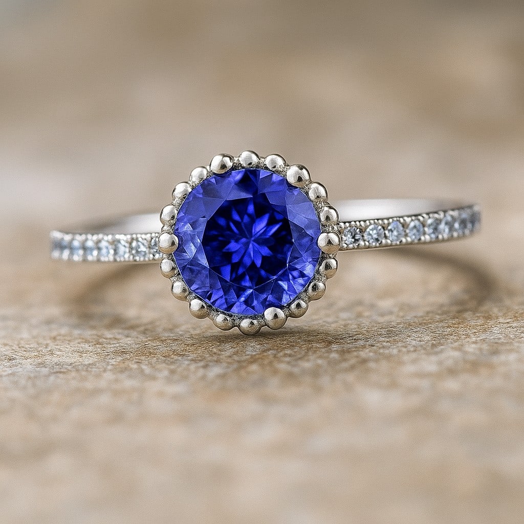 Natural Tanzanite Gemstone & Lab Grown Diamonds Silver Ring (1 of 7)