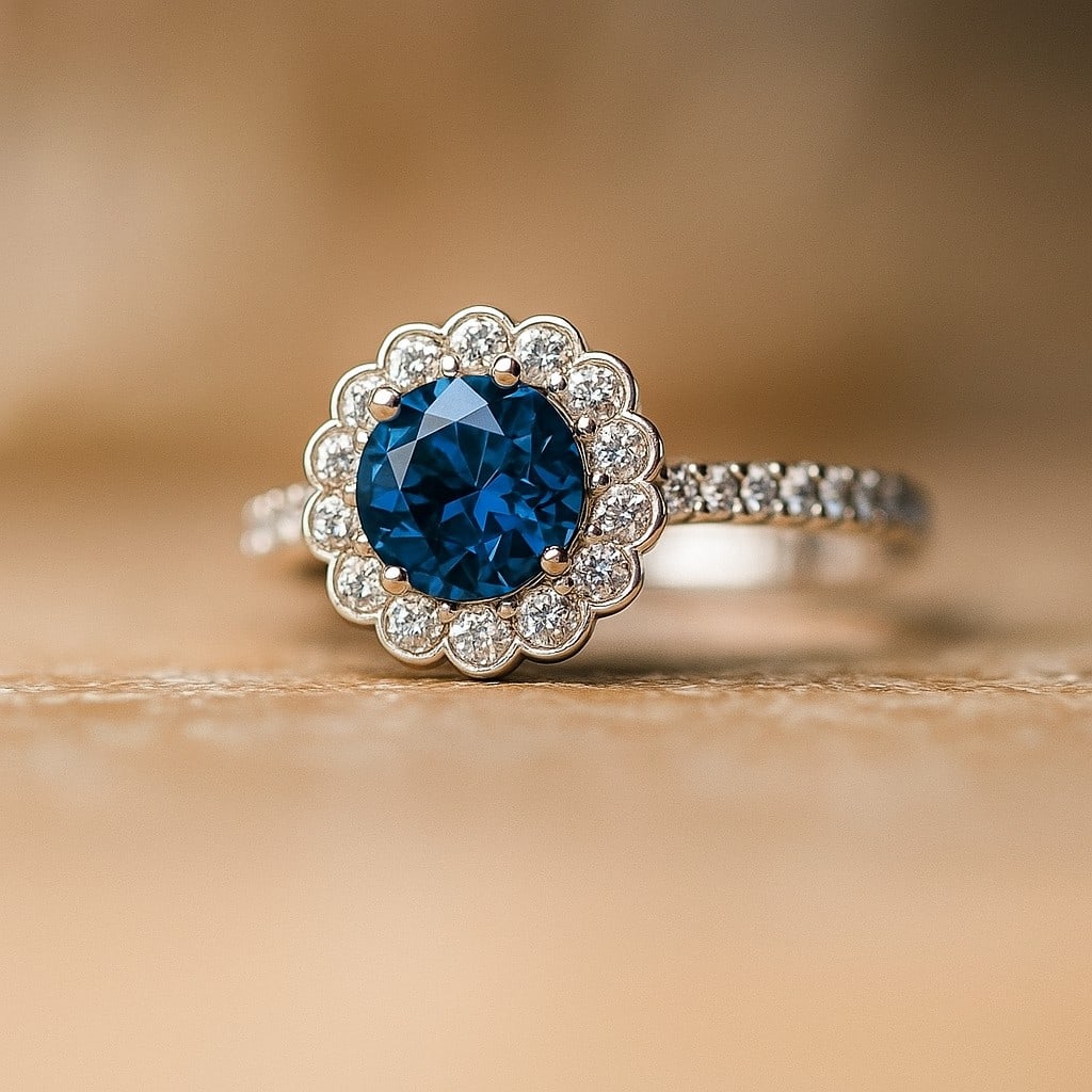 Natural London Blue Topaz Gemstone & Lab Grown Diamonds Silver Ring: Natural London Blue Topaz Gemstone & Lab Grown Diamonds Silver Ring Jewelry Type : Ring Gemstone : Natural London Blue Topaz Gemstone Shape : Round Gemstone Size : 7 MM Gemstone Quantity : 1 Piece<