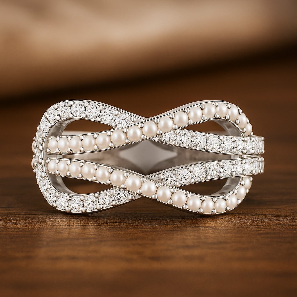 Natural Pearl Gemstone & Lab Grown Diamonds Silver Ring: Natural Pearl Gemstone & Lab Grown Diamonds Silver Ring Jewelry Type : Ring Gemstone : Natural Pearl Gemstone Shape : Round Gemstone Size : 1.4 MM, 1.3MM, 1.1 MM Gemstone Quantity : 36,1 , 1 Pieces