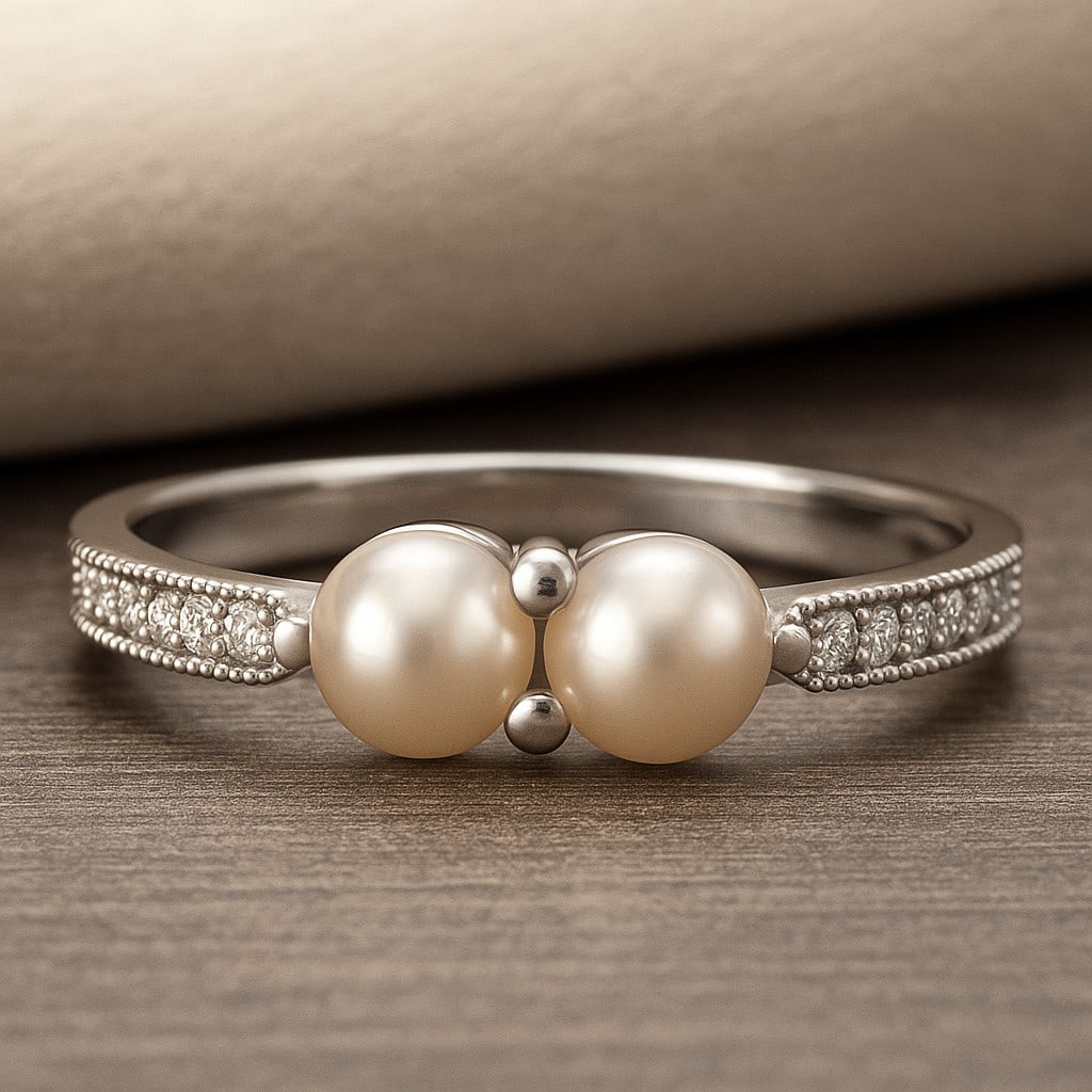 Natural Pearl Gemstone & Lab Grown Diamonds Silver Ring: Natural Pearl Gemstone & Lab Grown Diamonds Silver Ring Jewelry Type : Ring Gemstone : Natural Pearl Gemstone Shape : Round Gemstone Size : 4 MM Gemstone Quantity : 2 Pieces Diamond Type : <