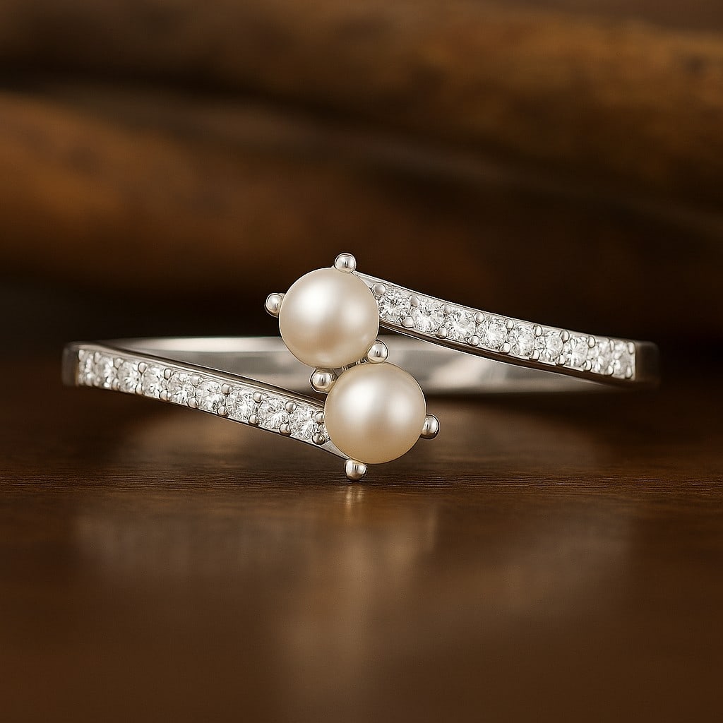Natural Pearl Gemstone & Lab Grown Diamonds Silver Ring: Natural Pearl Gemstone & Lab Grown Diamonds Silver Ring Jewelry Type : Ring Gemstone : Natural Pearl Gemstone Shape : Round Gemstone Size : 3.5 MM Gemstone Quantity : 2 Pieces Diamond Type :