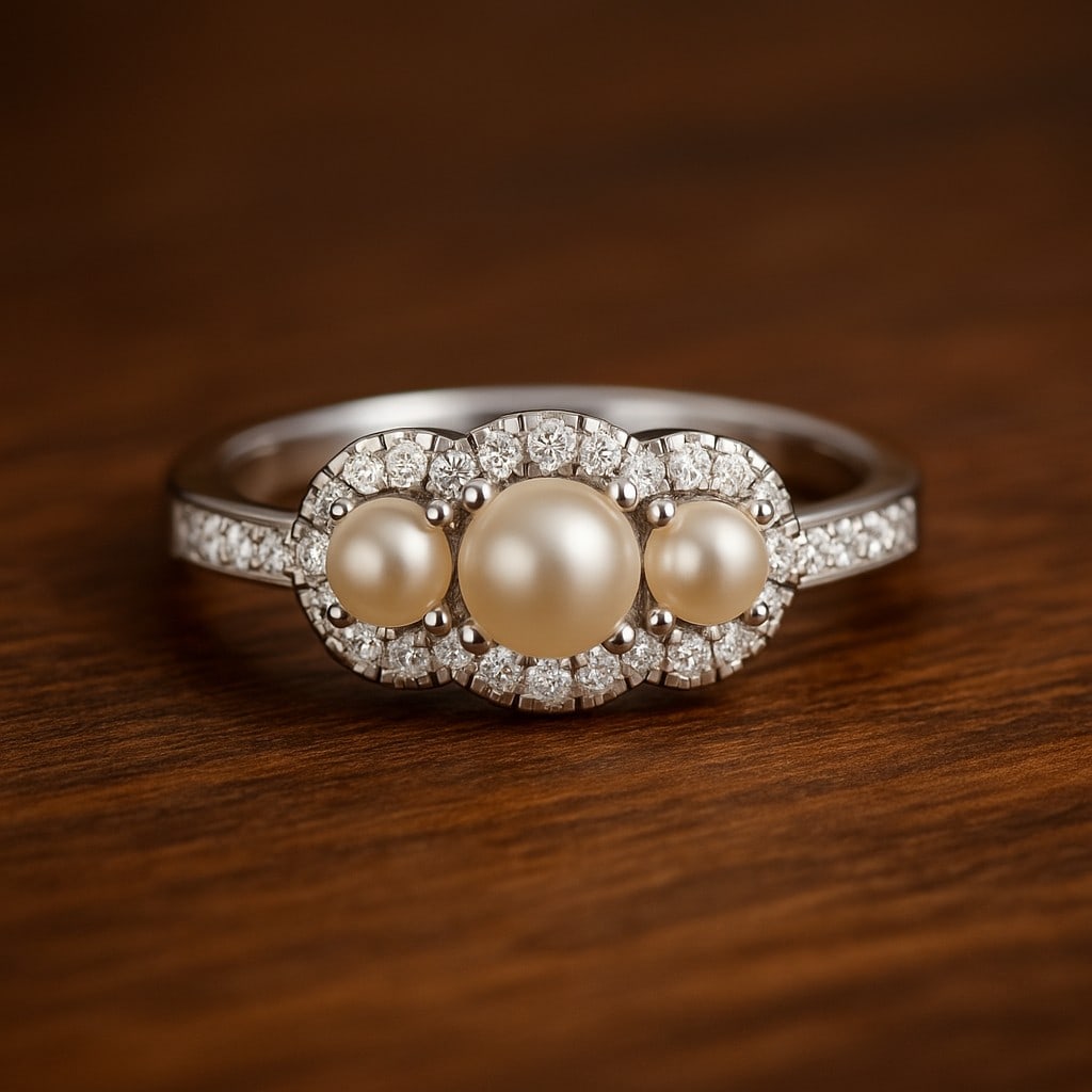 Natural Pearl Gemstone & Lab Grown Diamonds Silver Ring: Natural Pearl Gemstone & Lab Grown Diamonds Silver Ring Jewelry Type : Ring Gemstone : Natural Pearl Gemstone Shape : Round Gemstone Size : 4 MM, 3MM Gemstone Quantity : 1 Piece, 2 Pieces Di