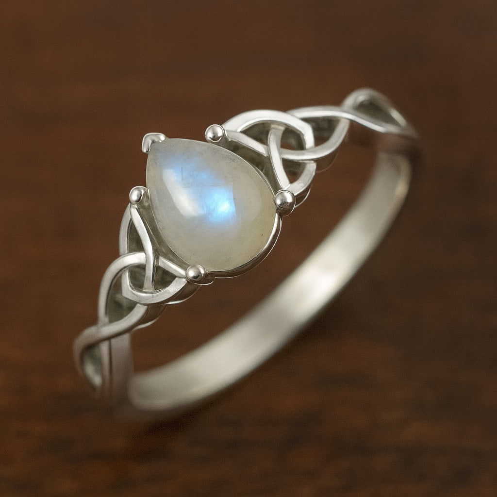 Natural Moonstone Gemstone 92.5 Sterling Silver Ring (1 of 7)