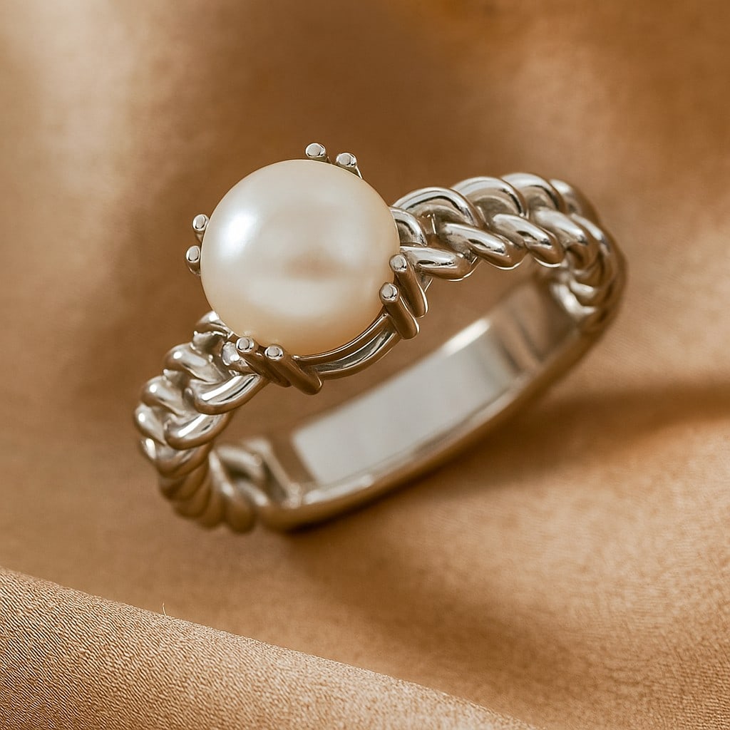 Natural Pearl Gemstone 92.5 Sterling Silver Ring (1 of 7)