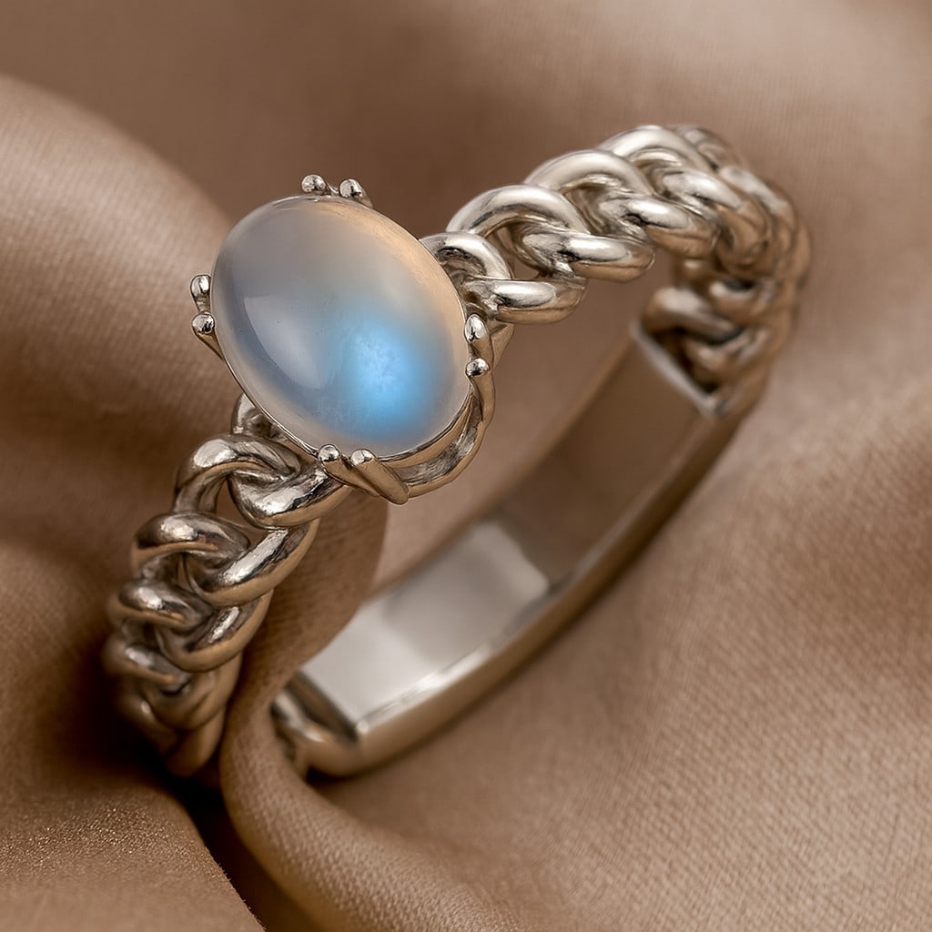 Natural Moonstone Gemstone 92.5 Sterling Silver Ring (1 of 7)