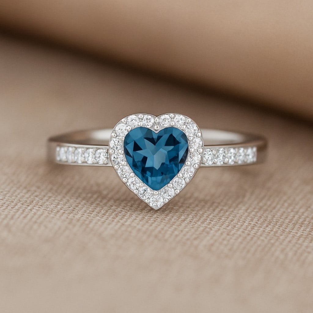 Natural London Blue Topaz Gemstone & Lab Grown Diamonds Silver Ring: Natural London Blue Topaz Gemstone & Lab Grown Diamonds Silver Ring Jewelry Type : Ring Gemstone : Natural London Blue Topaz Gemstone Shape : Heart Gemstone Size : 6 MM Gemstone Quantity : 1 Piece<