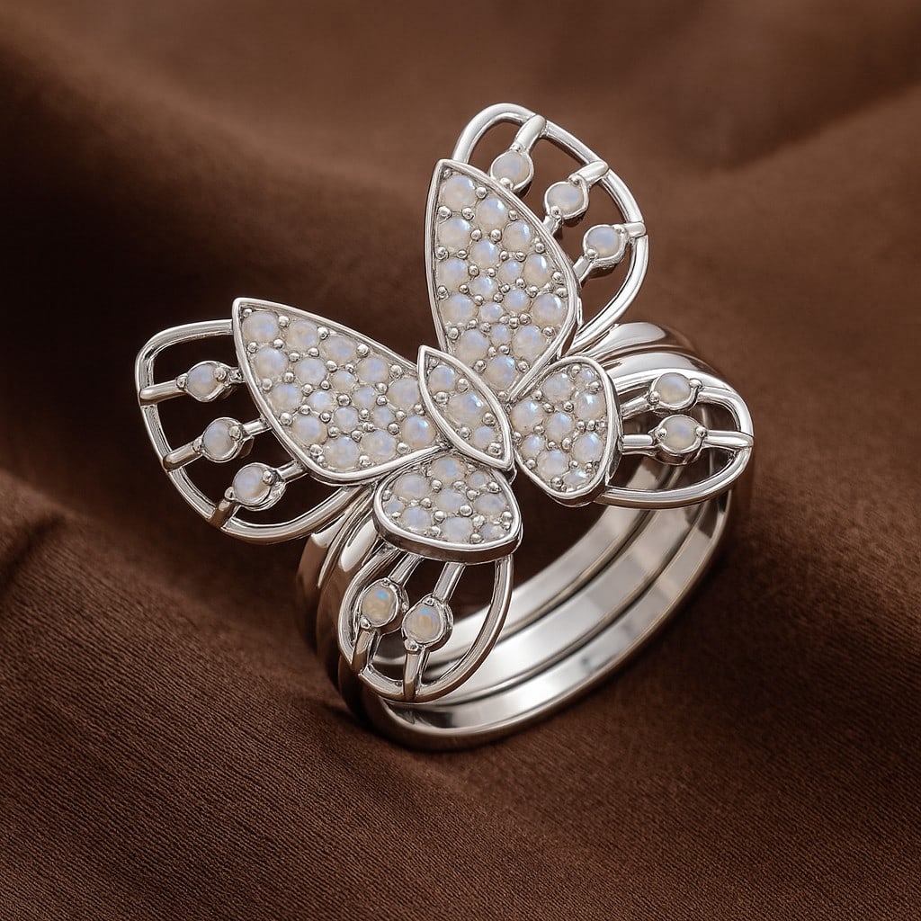 Natural Moonstone Gemstone 92.5 Sterling Silver Ring (1 of 7)