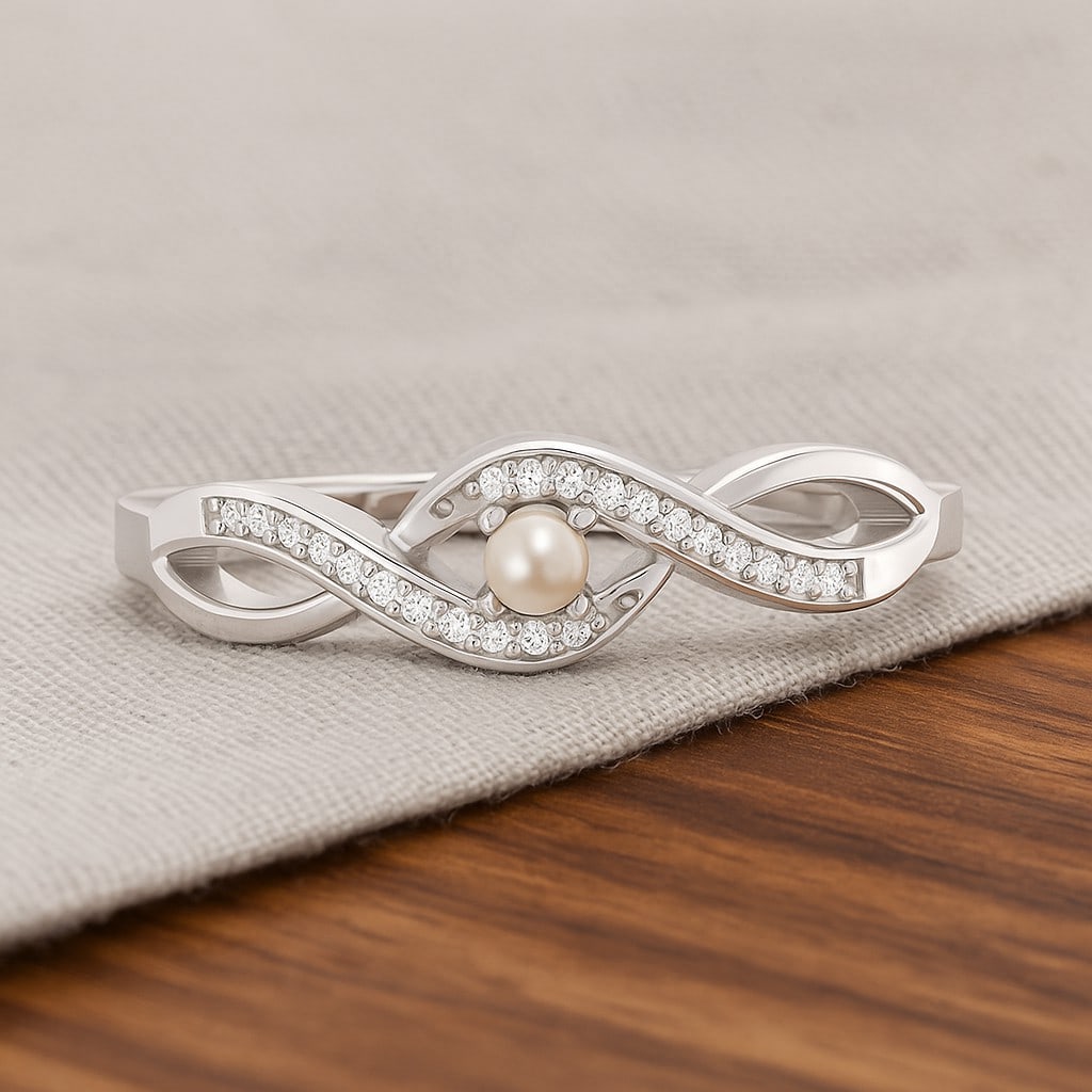 Natural Pearl Gemstone & Lab Grown Diamonds Silver Ring: Natural Pearl Gemstone & Lab Grown Diamonds Silver Ring Jewelry Type : Ring Gemstone : Natural Pearl Gemstone Shape : Round Gemstone Size : 2.2 MM Gemstone Quantity : 1 Piece Diamond Type :