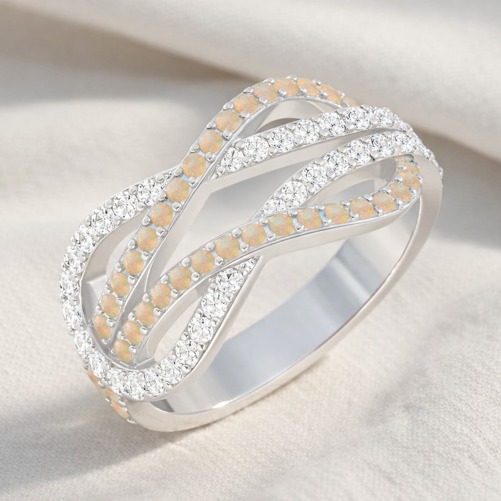 Natural Opal Gemstone & Lab Grown Diamonds Silver Ring: Natural Opal Gemstone & Lab Grown Diamonds Silver Ring Jewelry Type : Ring Gemstone : Natural Opal Gemstone Shape : Round Gemstone Size : 1.4 MM, 1.3MM, 1.1 MM Gemstone Quantity : 36,1 , 1 Pieces</