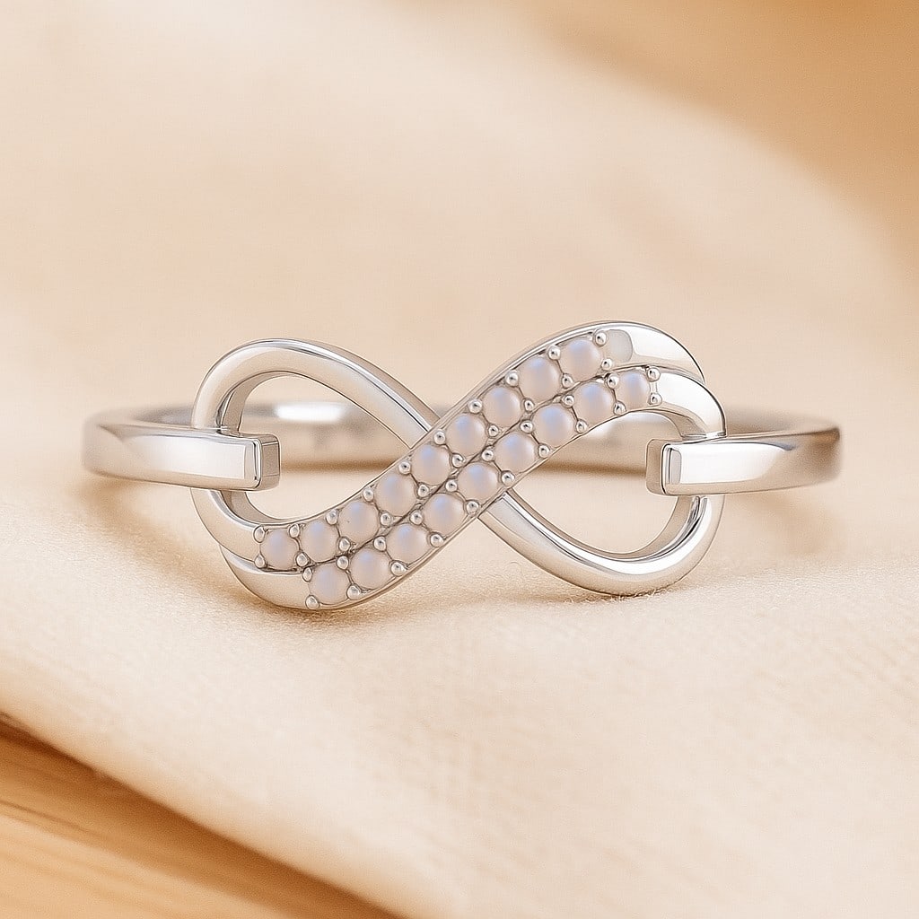 Natural Moonstone Gemstone & Lab Grown Diamonds Silver Ring (1 of 7)