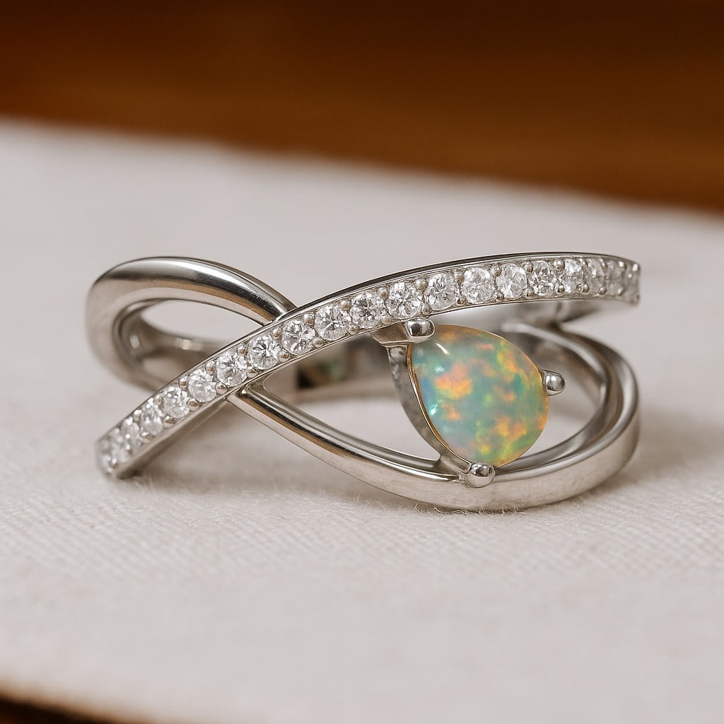 Natural Opal Gemstone & Lab Grown Diamonds Silver Ring: Natural Opal Gemstone & Lab Grown Diamonds Silver Ring Jewelry Type : Ring Gemstone : Natural Opal Gemstone Shape : Pear Gemstone Size : 6x4 MM Gemstone Quantity : 1 Piece Diamond Type :